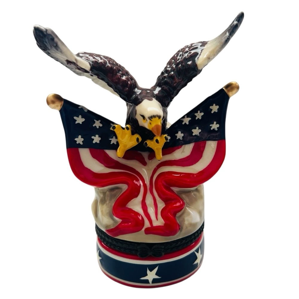 Vintage 1997 Patriotic Eagle Figurine with American Flag Trinket Box